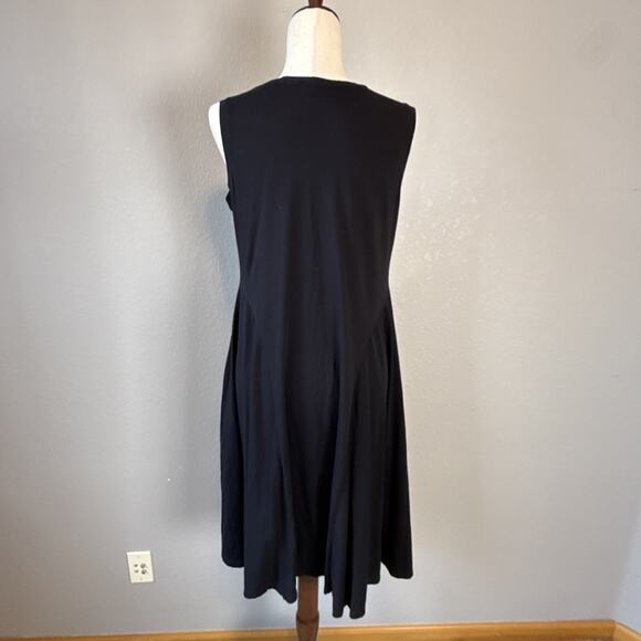 Peruvian Connection Sleeveless A-Line Dress Size L Black Cotton Jersey Pockets - Picture 5 of 7